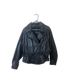 Wilson’s Leather Vintage Moto Jacket Black Sz L Moto Biker Grunge Nice! No liner